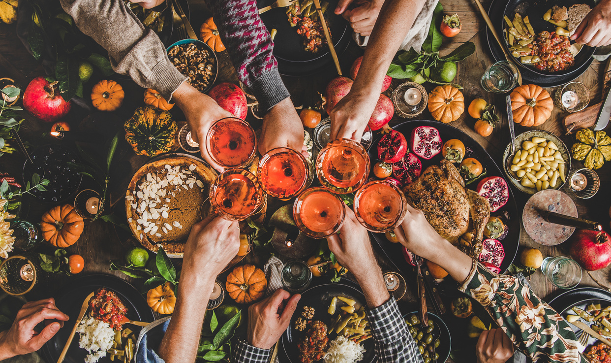 Celebrating Thanksgiving Day with Autumn Food and Rose Wine